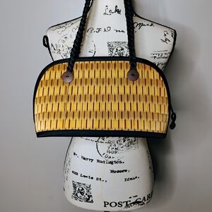Yellow and Black Woven Women's Bag